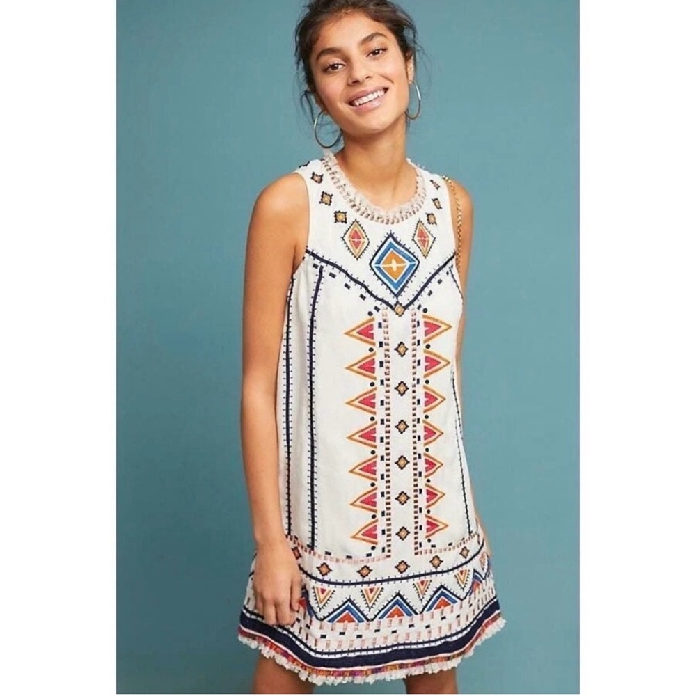 Anthropologie Akemi + Kin Reagan Embroidered Shift Dress 2 Boho Aztec Women’s
